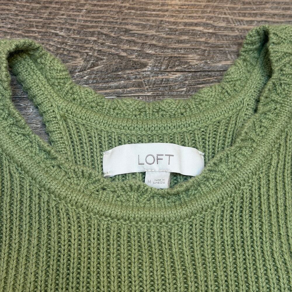 LOFT Textured Pointelle Sweater Tank Top Olive Green Crochet Knit size Medium - Picture 6 of 7
